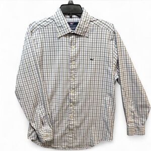 Vineyard Vines Men's Blue and Cream Plaid Shirt